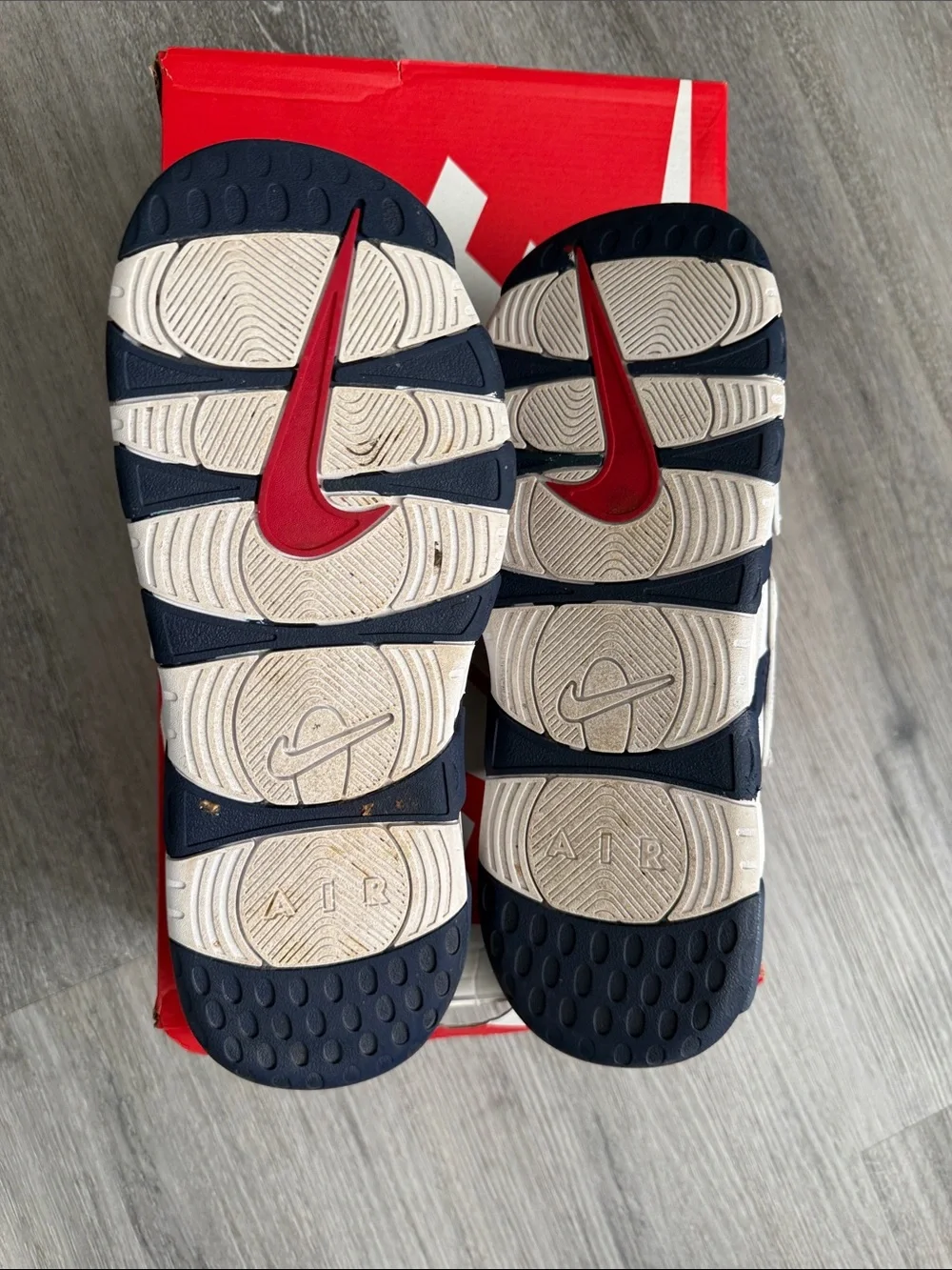 Nike Navy, White and Red Air More Uptempo Slide